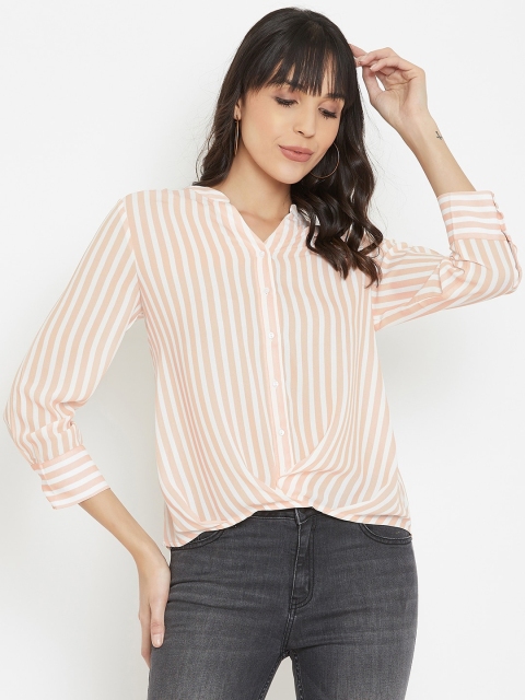 

Madame Women Peach-Coloured & White Opaque Striped Casual Shirt