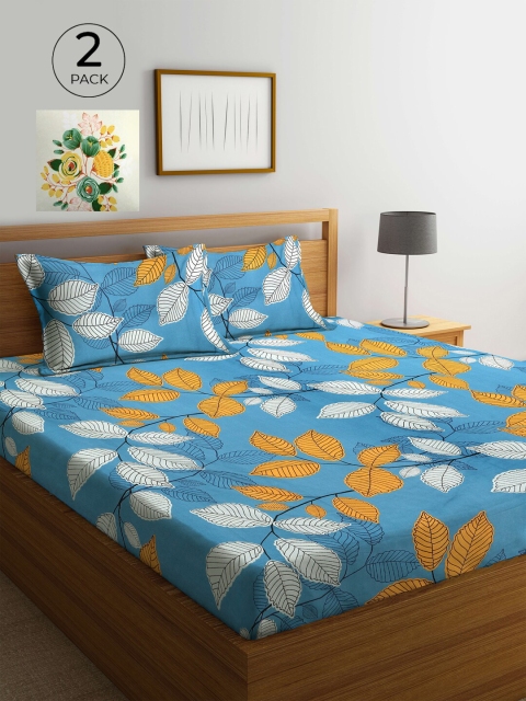 

KLOTTHE Blue & White Floral 210 TC 2 King Bedsheet with 4 Pillow Covers