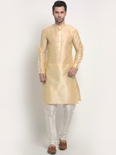 

NEUDIS Men Beige & White Regular Dupion Silk Kurta with Churidar
