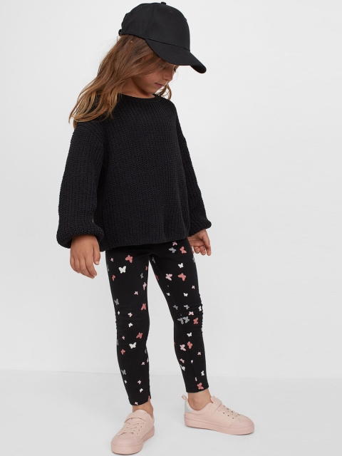 

H&M Girls Black & Multi Leggings With Brushed Inside