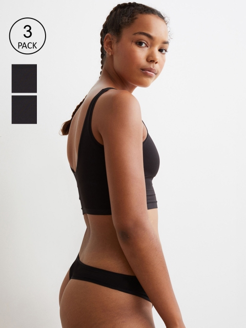 

H&M Women Black 3-Pack Thong Briefs
