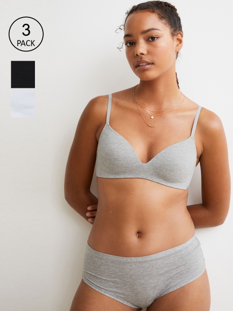 

H&M Women Grey 3-Pack Cotton Hipster Briefs, White