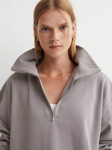 

H&M Women Grey Solid Collared Sweatshirt Dress