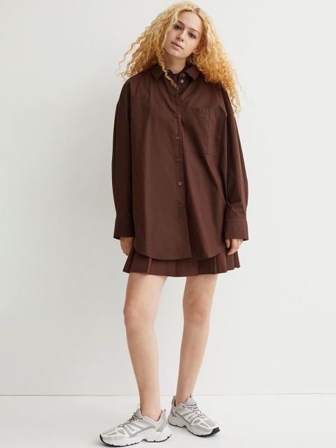 

H&M Women Brown Oversized Cotton Shirt