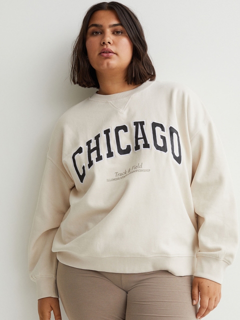 

H&M Women Beige Plus Size Sweatshirt