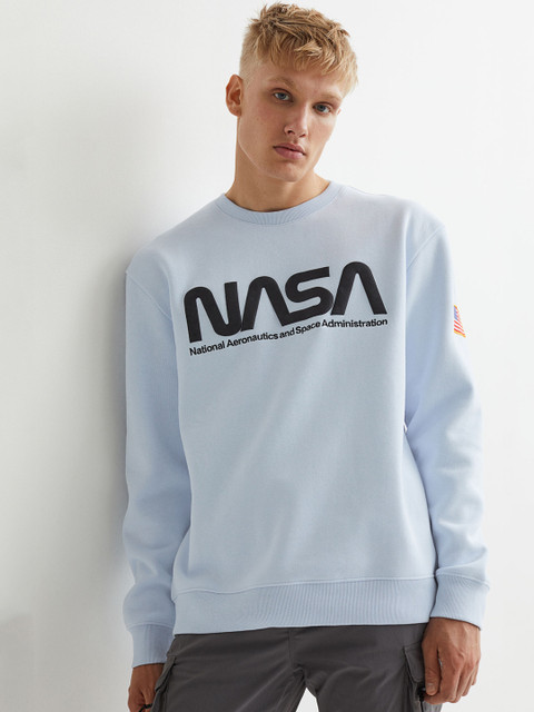 

H&M Men Blue Printed Sweatshirt