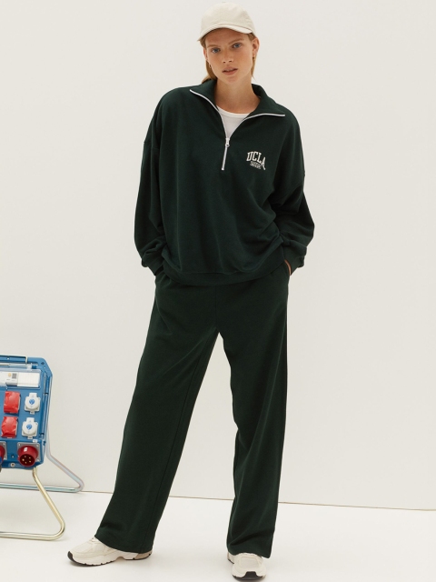 

H&M Women Green Zip-Top Sweatshirt