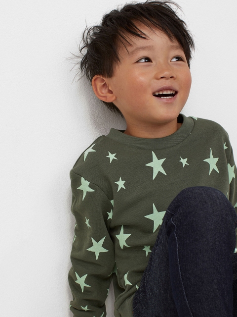 

H&M Boys Olive Green Printed Sweatshirt