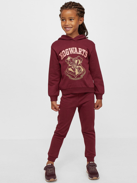 

H&M Girls Red & Beige Cotton Regular Typography Tracksuits