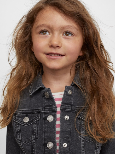 

H&M Girls Black Solid Denim Jacket