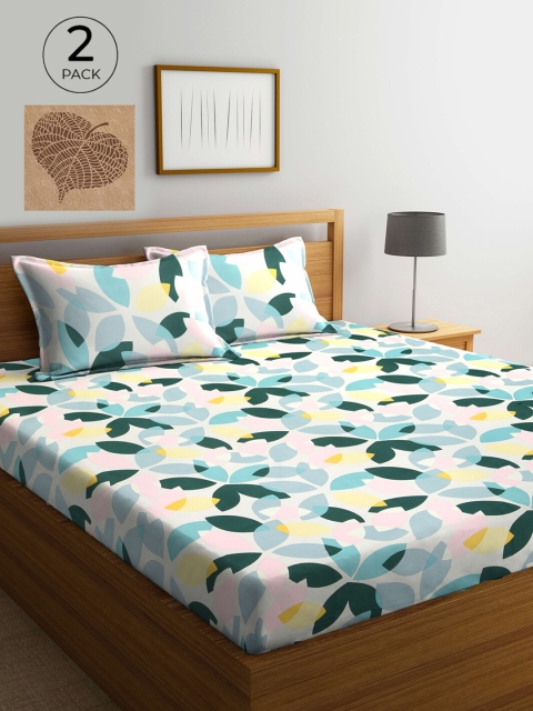 

KLOTTHE Brown & Cream-Coloured Floral 210 TC 2 King Bedsheet with 4 Pillow Covers