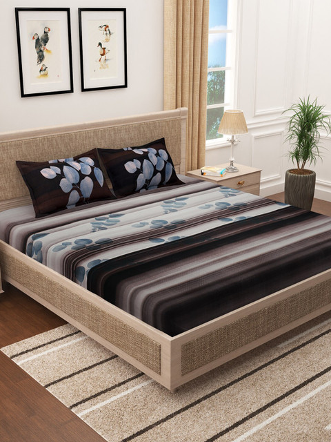 

Story@home Mustard & Brown Striped 300 TC Cotton Sateen King Bedsheet with 2 Pillow Covers