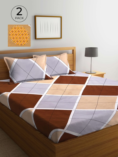 

KLOTTHE Multicoloured Geometric 210 TC 2 King Bedsheet with 4 Pillow Covers, Multi
