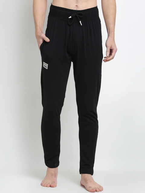 

NEUDIS Men Black Solid Cotton Slim Fit Mid-Rise Pure Cotton Lounge Pants