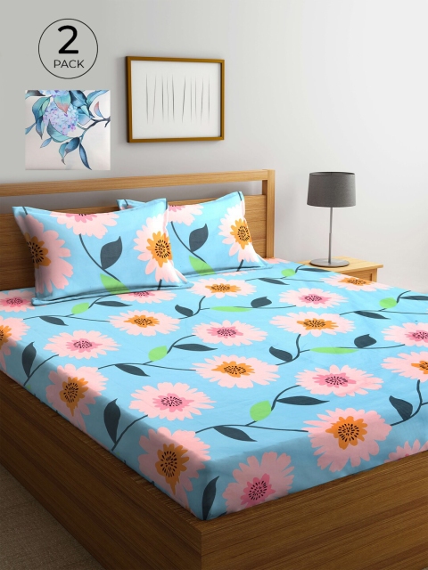 

KLOTTHE Blue & White Floral 210 TC 2 King Bedsheet with 4 Pillow Covers