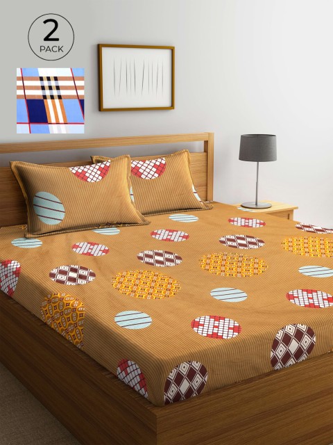

KLOTTHE Multicoloured Geometric 210 TC 2 King Bedsheet with 4 Pillow Covers, Multi