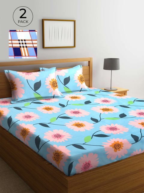

KLOTTHE Multicoloured Printed 210 TC 2 King Bedsheet with 4 Pillow Covers, Multi