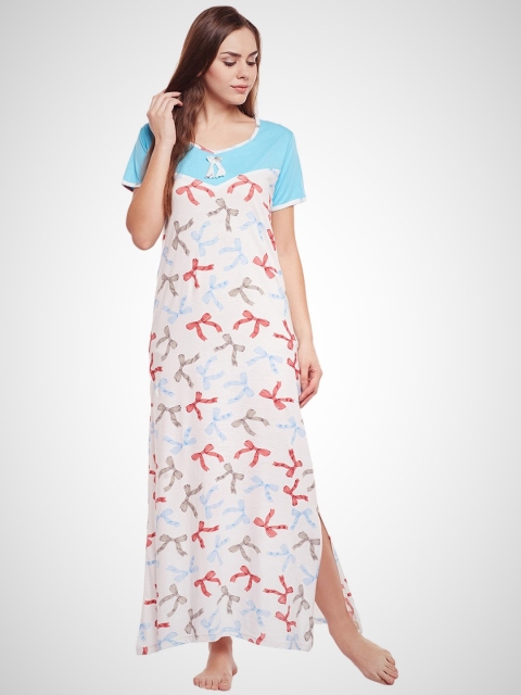 

Claura White & Blue Printed Maxi Nightdress