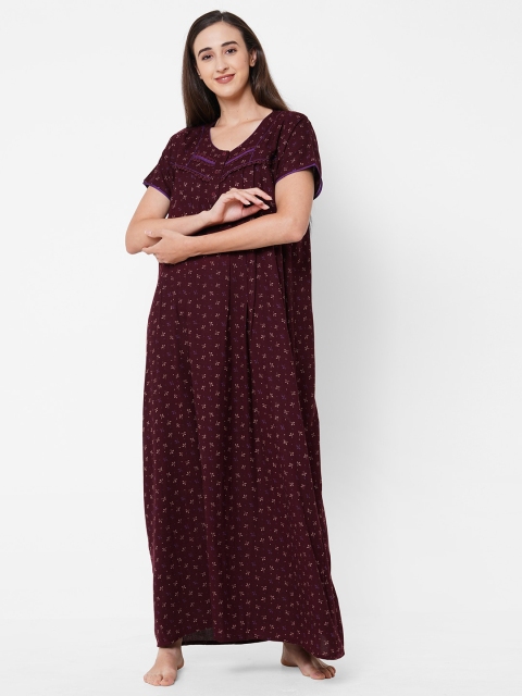 

Sweet Dreams Maroon Printed Maxi Nightdress