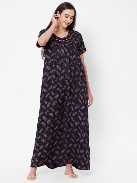 

Sweet Dreams Navy Blue Printed Maxi Nightdress