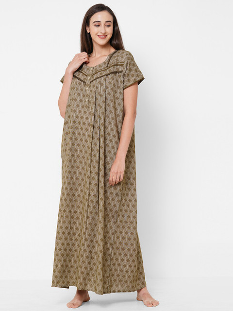 

Sweet Dreams Women Khaki Printed Maxi Nightdress