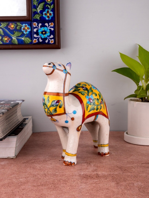 

Neerja Turquoise Blue & Yellow Handpainted Jaipur Blue Pottery Camel Showpiece