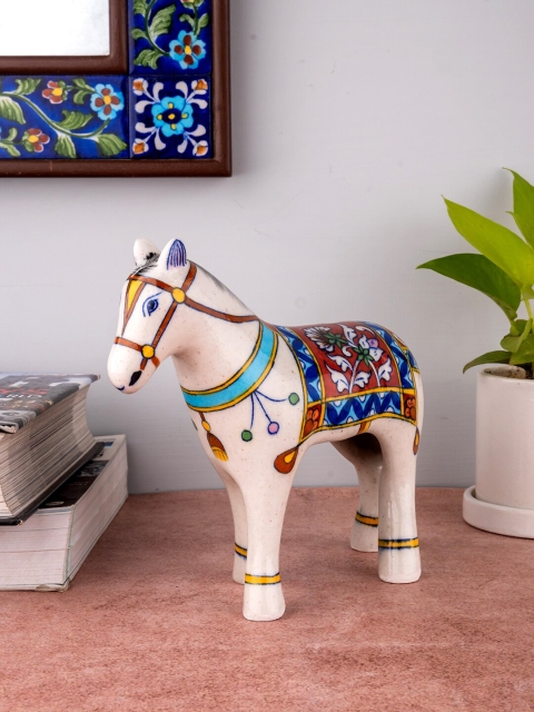

Neerja Turquoise White & Blue Handpainted Jaipur Blue Pottery Horse Showpiece