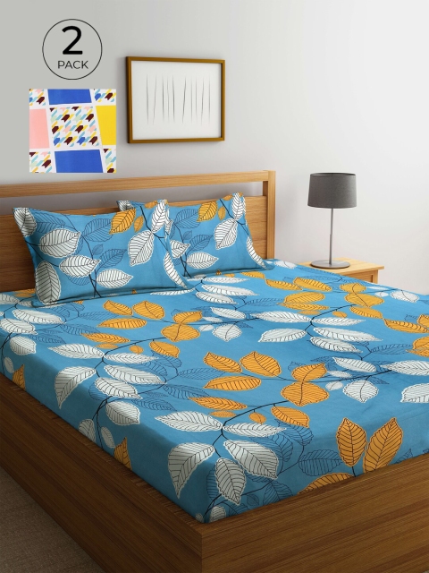 

KLOTTHE Blue & White Geometric 210 TC 2 King Bedsheet with 4 Pillow Covers
