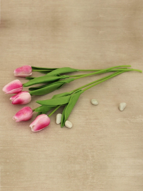 

TIED RIBBONS Set Of 5 Pink & Green Artificial Tulip Flowers Sticks