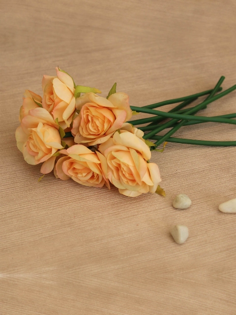 

TIED RIBBONS Set Of 8 Yellow & Green Artificial Rose Flowers Sticks