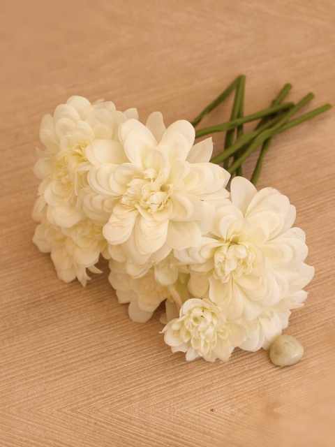 

TIED RIBBONS Set Of 9 White & Green Silk Decorative Artificial Flowers Sticks