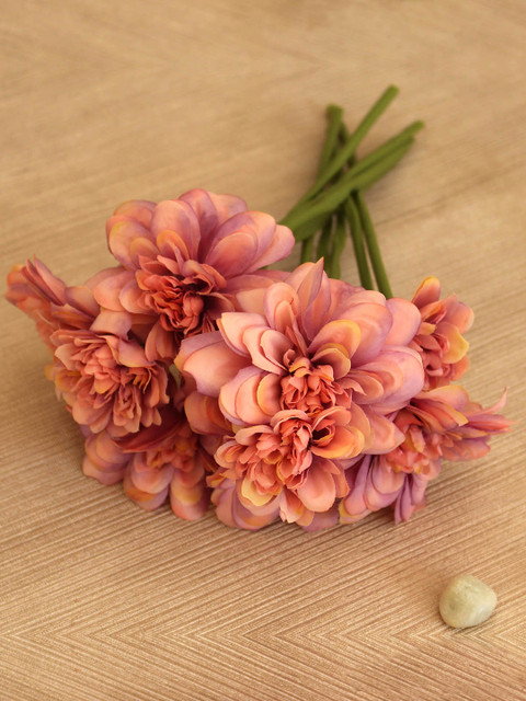

TIED RIBBONS Set Of 9 Pink & Green Silk Artificial Wild Flowers Sticks
