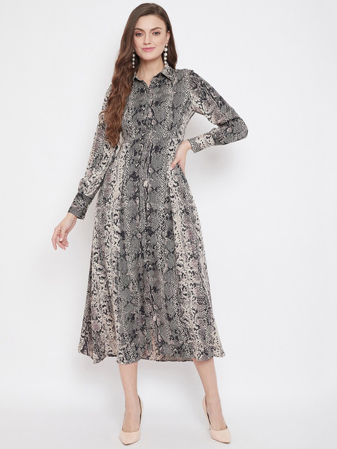 

Madame Pink & Black Animal Printed A-Line Maxi Dress