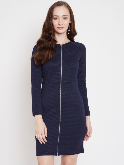 

Madame Navy Blue Self Design Sheath Dress