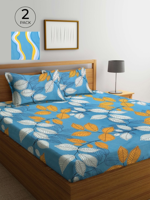 

KLOTTHE Blue & Yellow 210 TC 2 King Bedsheet with 4 Pillow Covers