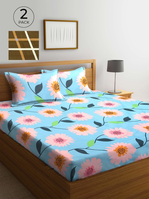 

KLOTTHE Blue & Pink 210 TC 2 King Bedsheet with 4 Pillow Covers