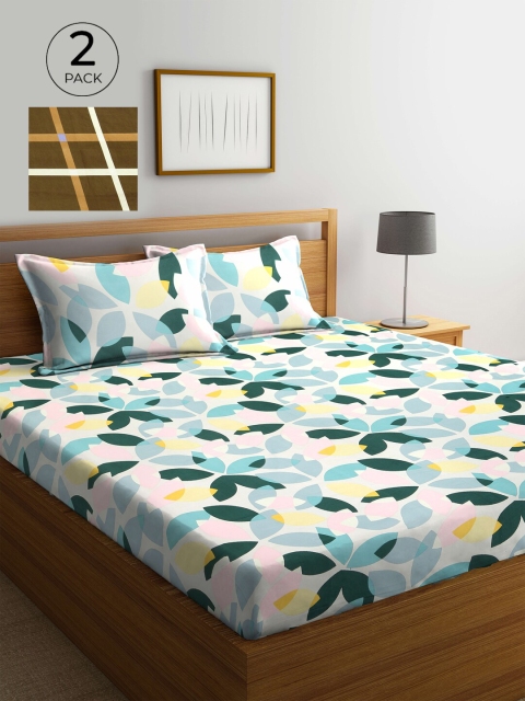 

KLOTTHE White & Brown 210 TC 2 King Bedsheet with 4 Pillow Covers