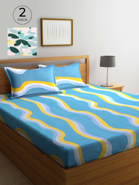 

KLOTTHE Abstract 210 TC Polycotton 2 Double Bedsheet with 4 Pillow Covers, Blue