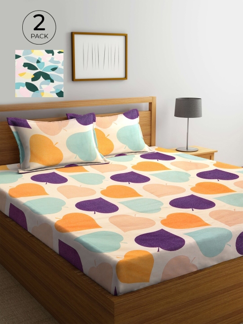 

KLOTTHE Abstract 210 TC Polycotton 2 Double Bedsheet with 4 Pillow Covers, White