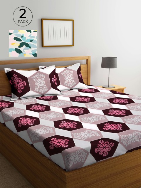 

KLOTTHE Multi Floral 210 TC Polycotton 2 Double Bedsheet with 4 Pillow Covers, Maroon