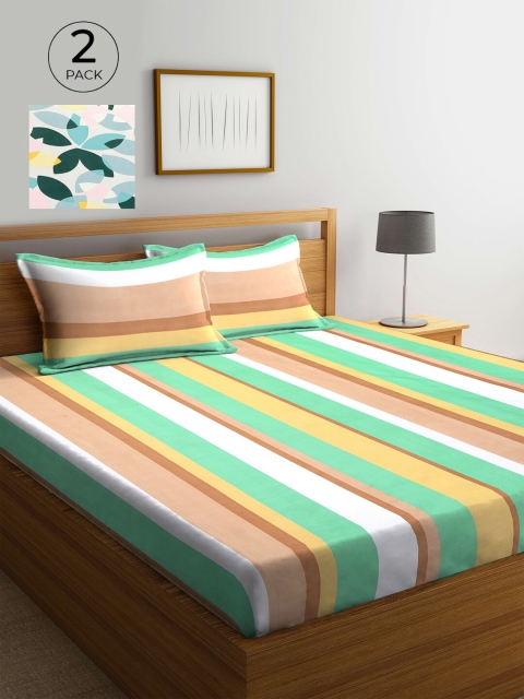 

KLOTTHE Striped 210 TC Polycotton 2 Double Bedsheet with 4 Pillow Covers, Green