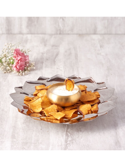 

ARTTDINOX Steel-Toned Solid Stainless Steel Padma Platter