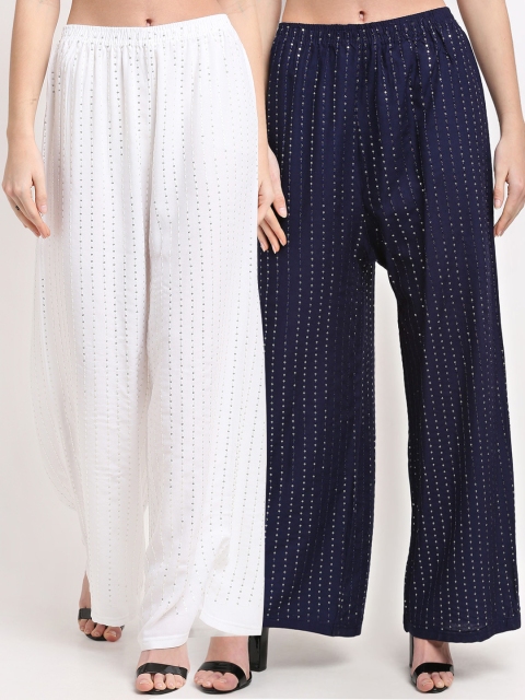 

NEUDIS Women Navy Blue & White Pack Of 2 Embellished Ethnic Palazzos