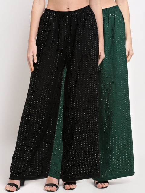 

NEUDIS Women Black & Green Pack Of 2 Embroidered Ethnic Palazzos