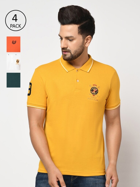 

ELEGANCE Men Pack Of 4 Multicoloured Polo Collar T-shirts, Multi