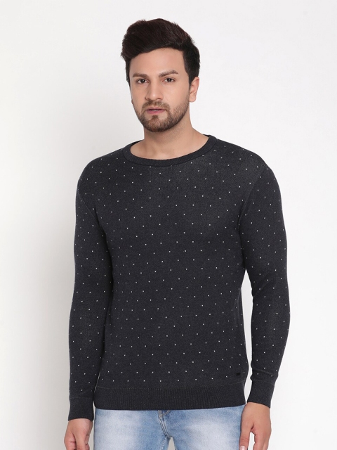 

METTLE Men Navy Blue Printed Pullover Sweater