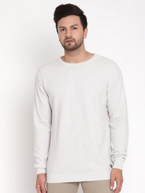 

METTLE Men White Cable Knit Pullover Sweater