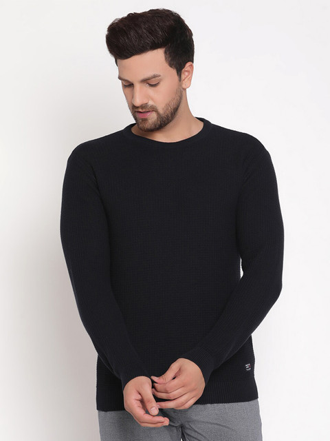 

METTLE Men Navy Blue Pullover Sweater