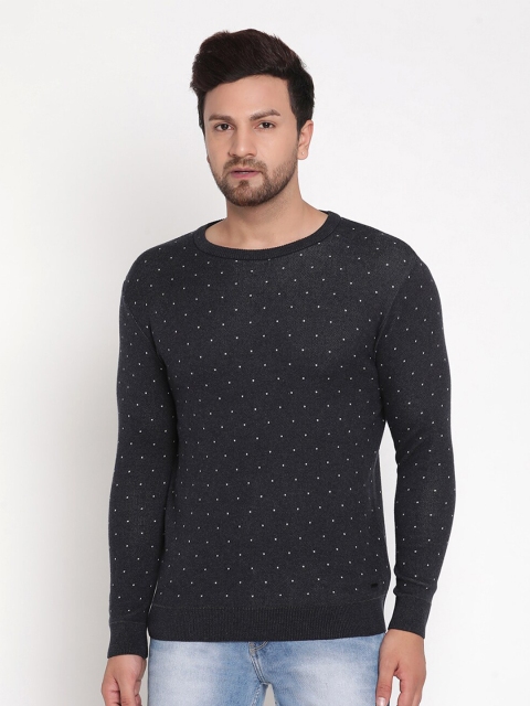 

METTLE Men Navy Blue & White Printed Pullover Sweater