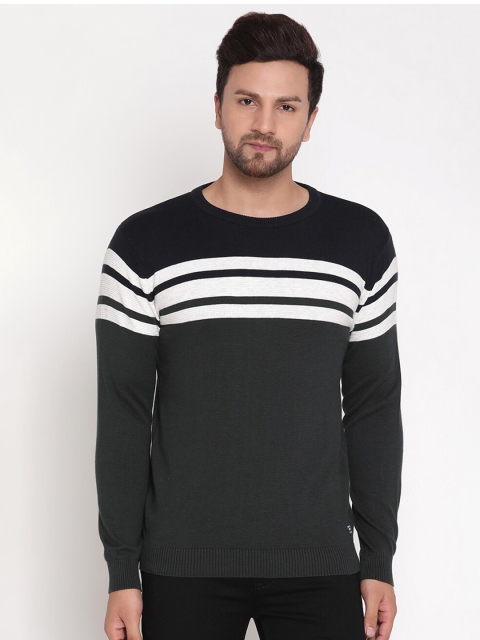 

METTLE Men Black & White Striped Pullover